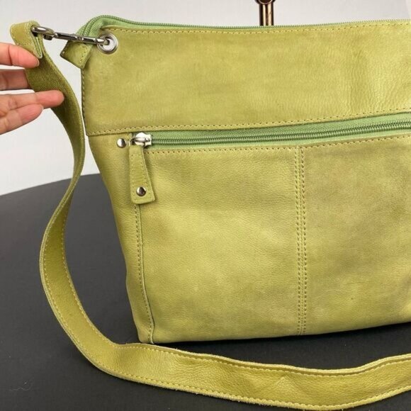 Fossil  green leather Crossbody bag with strap Zipper Pockets inner poccket - Picture 12 of 15